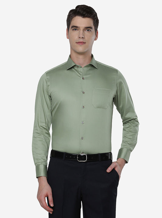 Green Solid Slim Fit Formal Shirt | Greenfibre