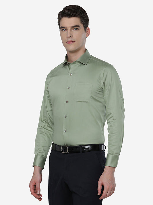 Green Solid Slim Fit Formal Shirt | Greenfibre