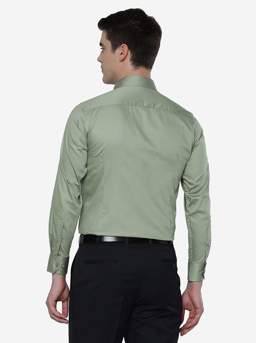 Green Solid Slim Fit Formal Shirt | Greenfibre
