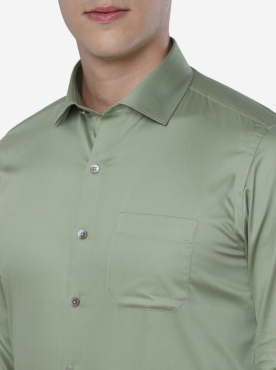 Green Solid Slim Fit Formal Shirt | Greenfibre