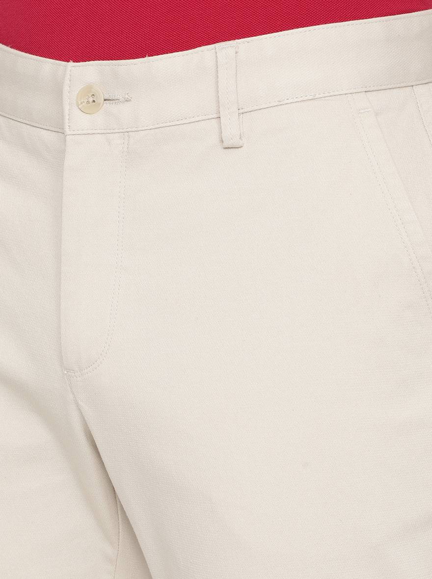 Cream Solid Slim Fit Casual Trouser | Greenfibre