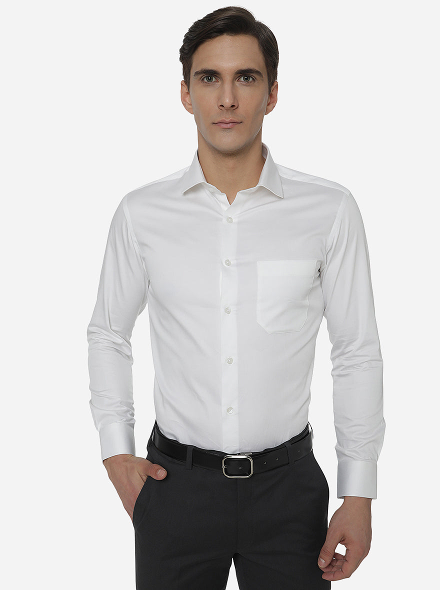 White Solid Slim Fit Formal Shirt | Greenfibre