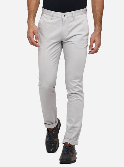 Light Grey Solid Super Slim Fit Casual Trouser | Greenfibre