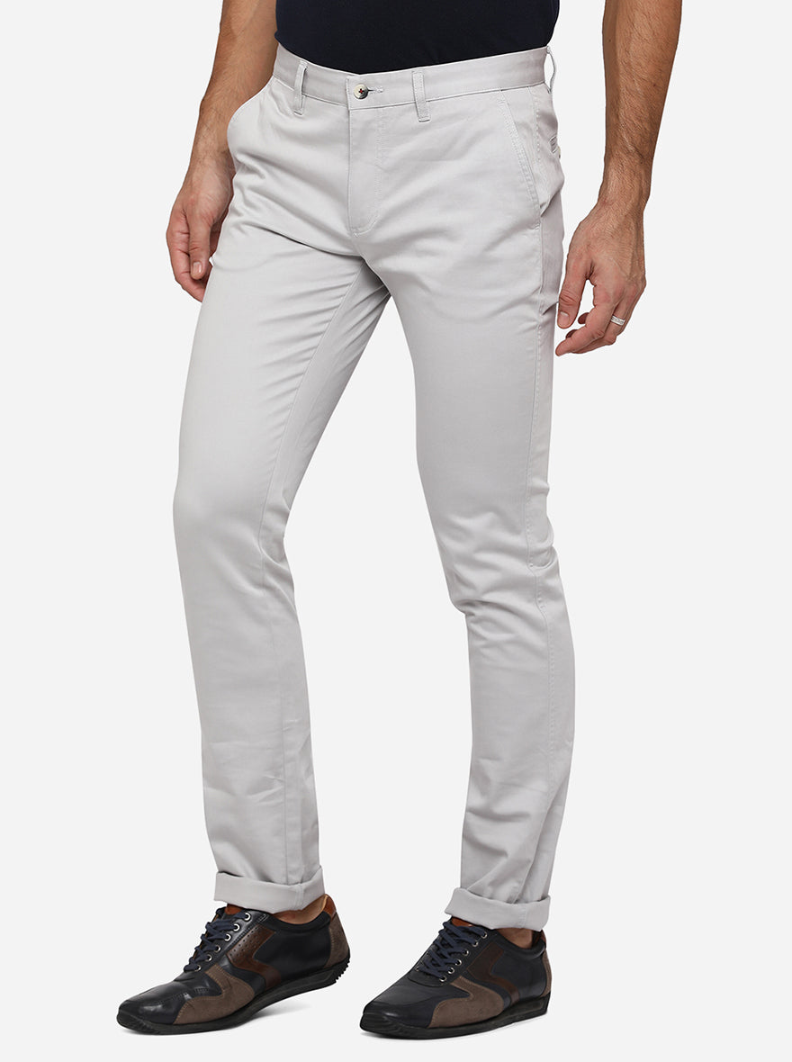 Light Grey Solid Super Slim Fit Casual Trouser | Greenfibre