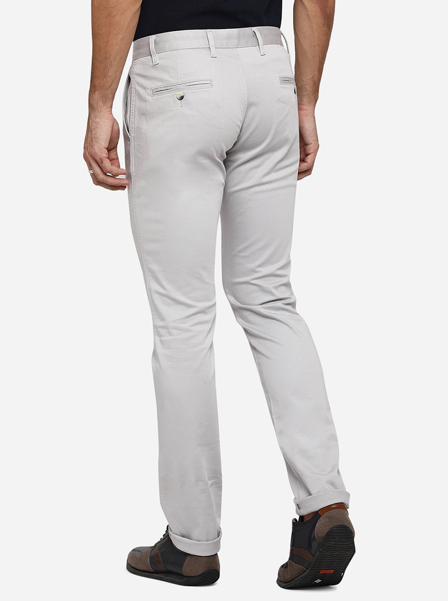 Light Grey Solid Super Slim Fit Casual Trouser | Greenfibre