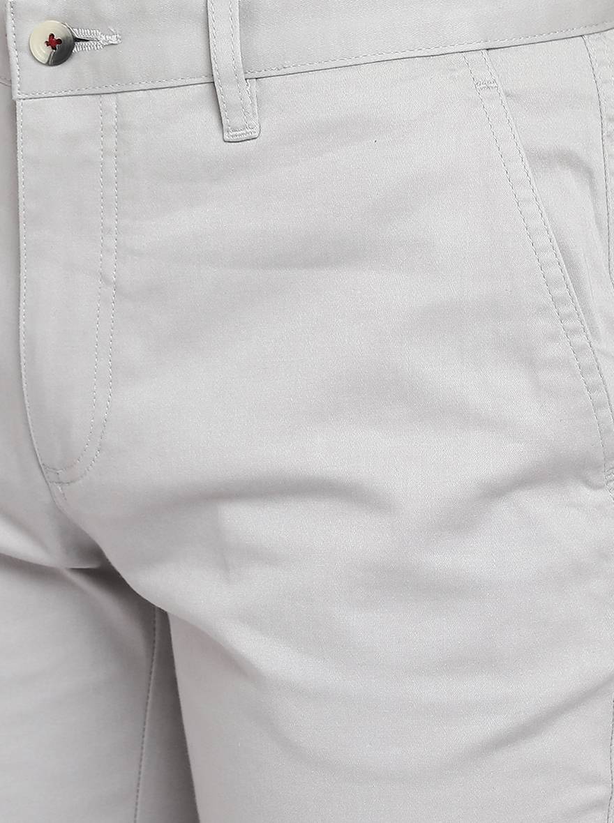 Light Grey Solid Super Slim Fit Casual Trouser | Greenfibre