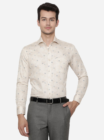 Beige Printed Slim Fit Formal Shirt | Greenfibre