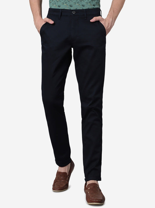 Navy Blue Solid Neo Fit Casual Trouser | Greenfibre