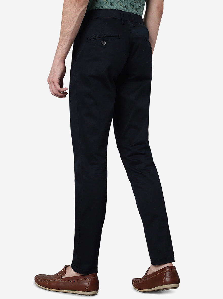 Navy Blue Solid Neo Fit Casual Trouser | Greenfibre