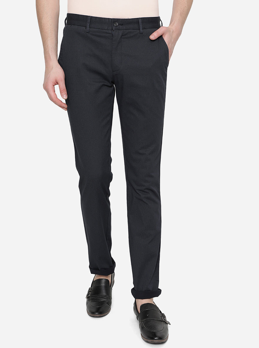 Navy Blue Solid Super Slim Fit Casual Trouser | Greenfibre