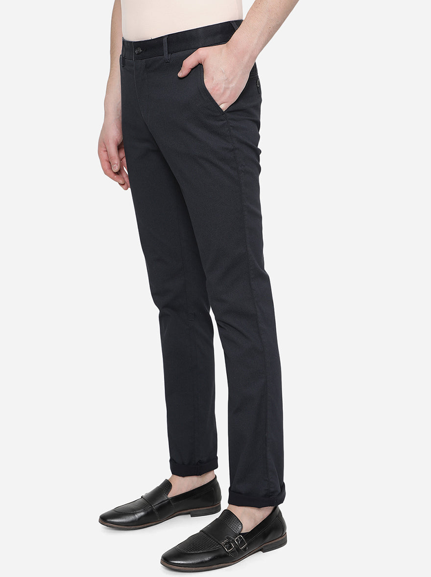 Navy Blue Solid Super Slim Fit Casual Trouser | Greenfibre