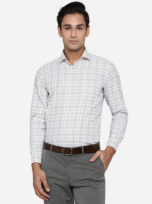 White & Black Checked Slim Fit Formal Shirt | Greenfibre