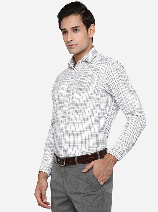 White & Black Checked Slim Fit Formal Shirt | Greenfibre