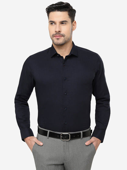 Navy Blue Solid Slim Fit Party Wear Shirt | Greenfibre