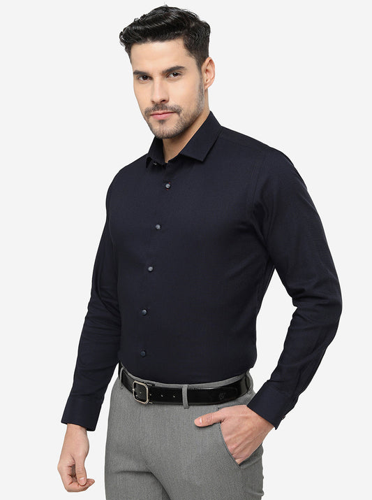 Navy Blue Solid Slim Fit Party Wear Shirt | Greenfibre