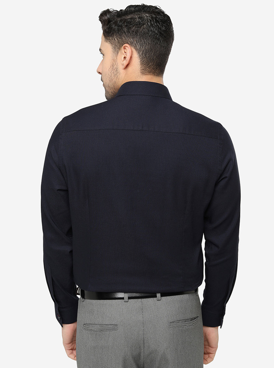 Navy Blue Solid Slim Fit Party Wear Shirt | Greenfibre