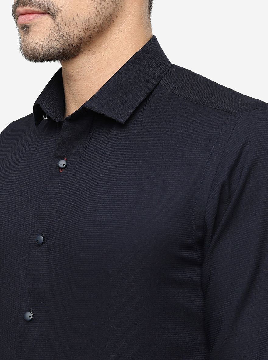 Navy Blue Solid Slim Fit Party Wear Shirt | Greenfibre