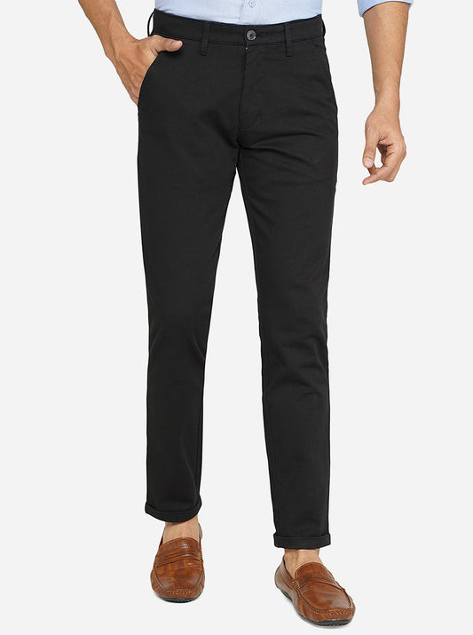 Black Solid Neo Fit Casual Trouser | Greenfibre