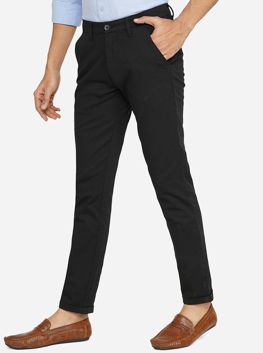 Black Solid Neo Fit Casual Trouser | Greenfibre