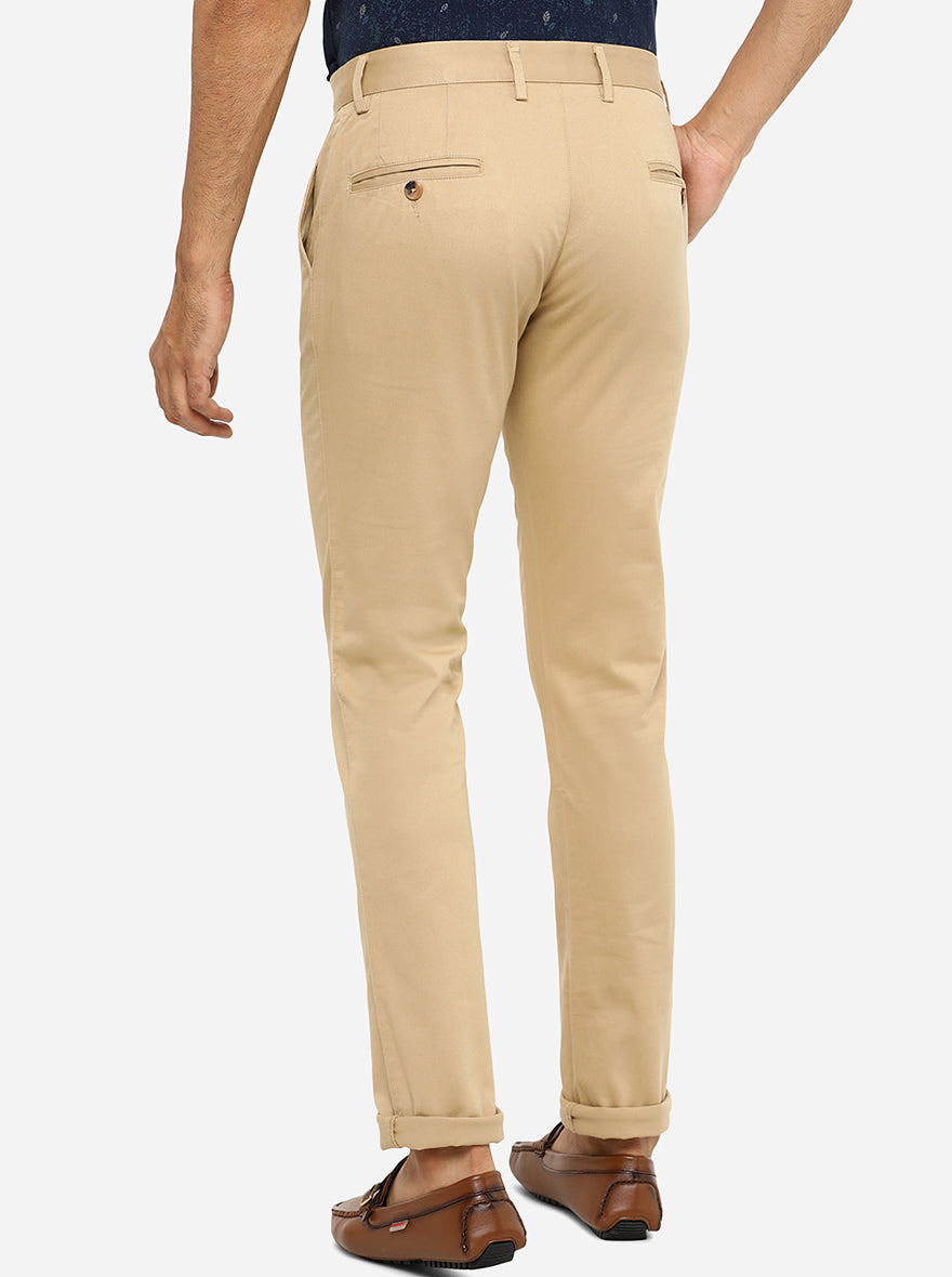 Beige Solid Super Slim Fit Casual Trouser | Greenfibre