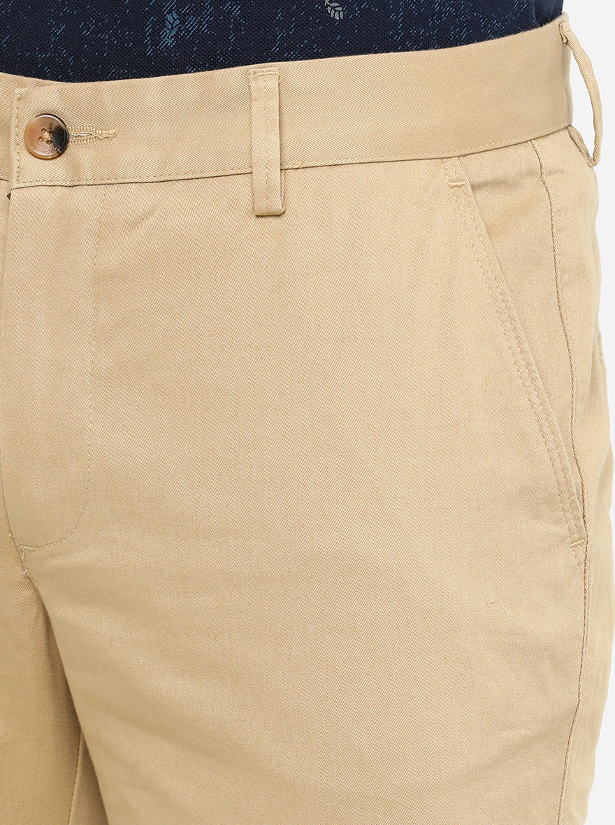 Beige Solid Super Slim Fit Casual Trouser | Greenfibre