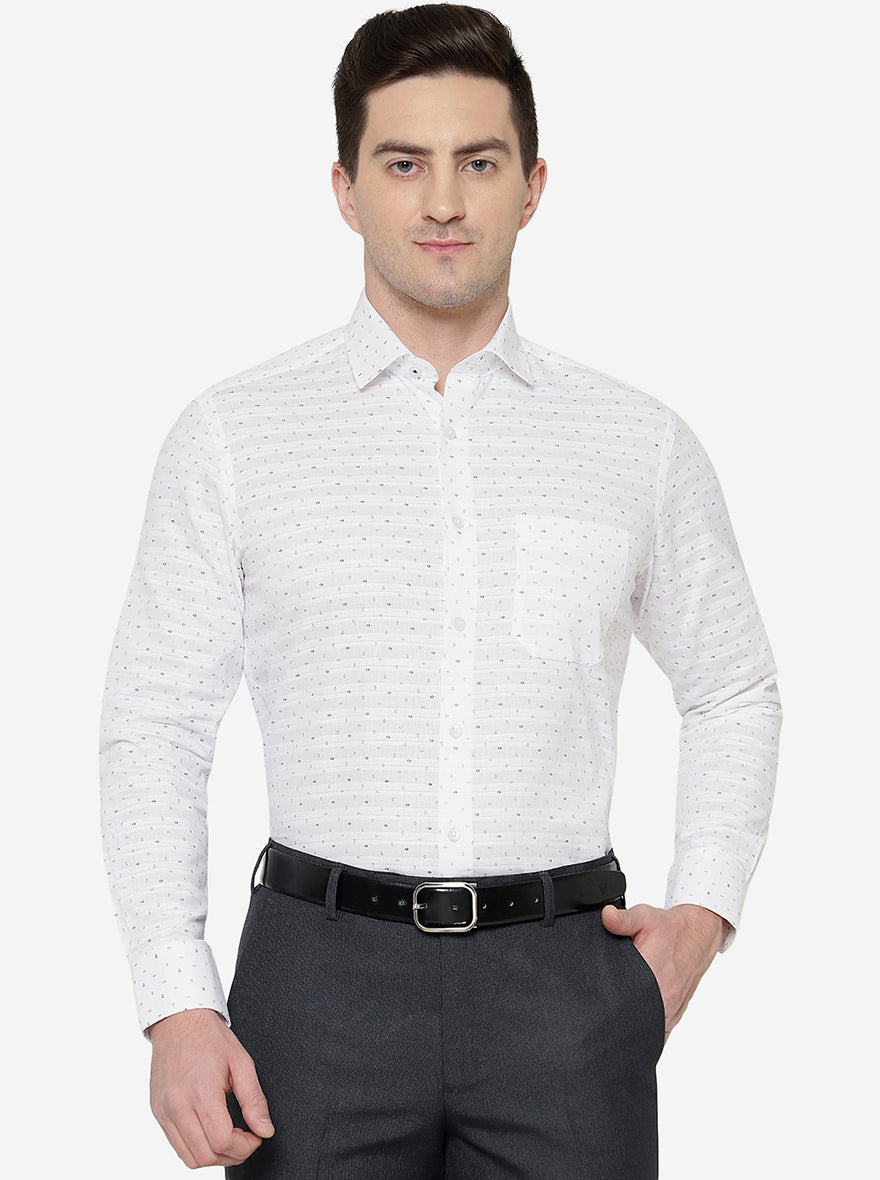 White & Blue Printed Slim Fit Formal Shirt | Greenfibre