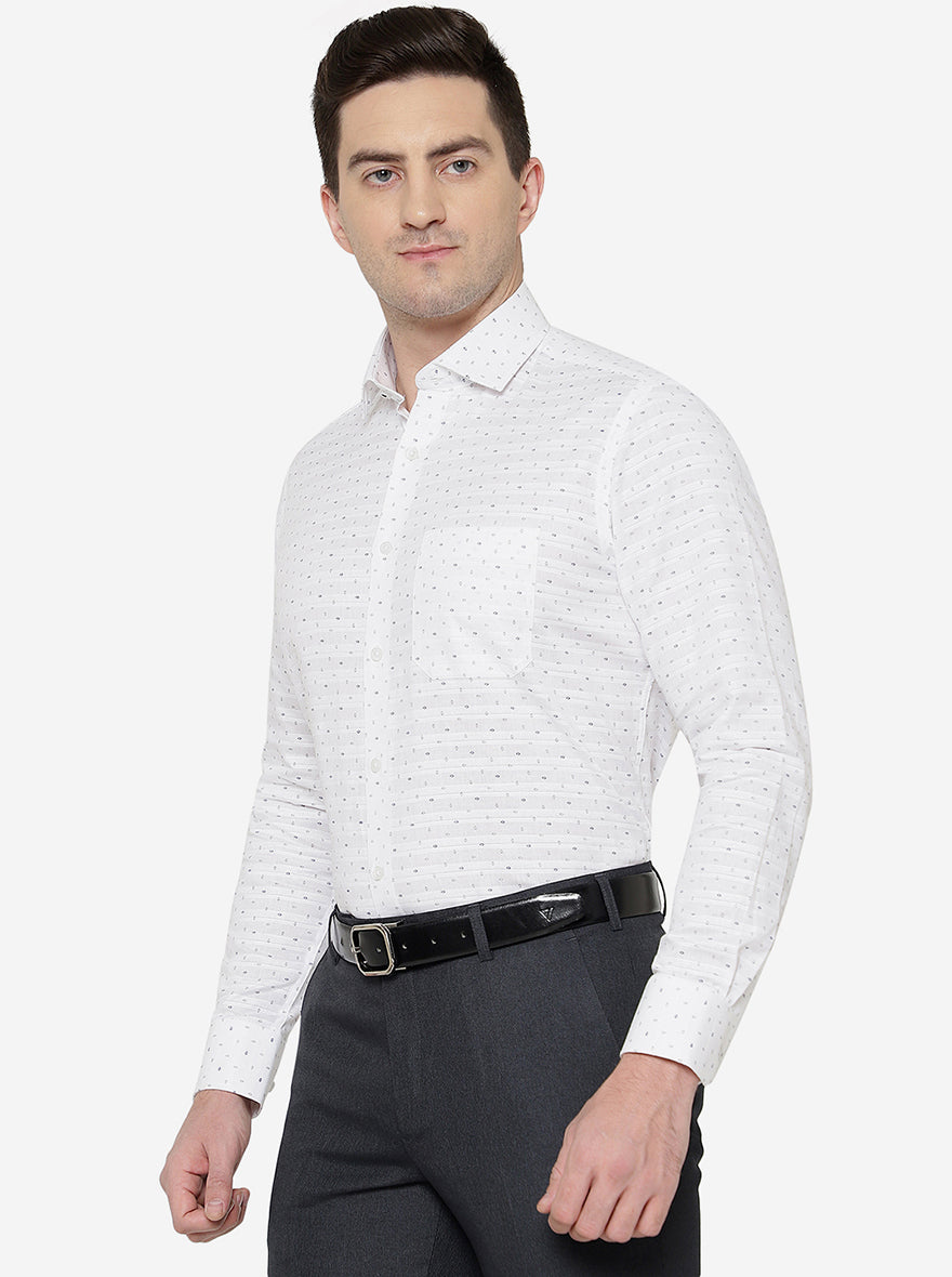 White & Blue Printed Slim Fit Formal Shirt | Greenfibre