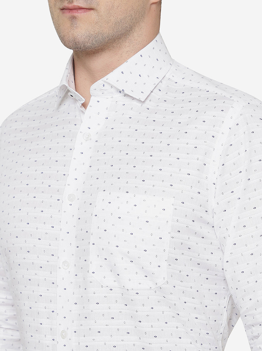 White & Blue Printed Slim Fit Formal Shirt | Greenfibre