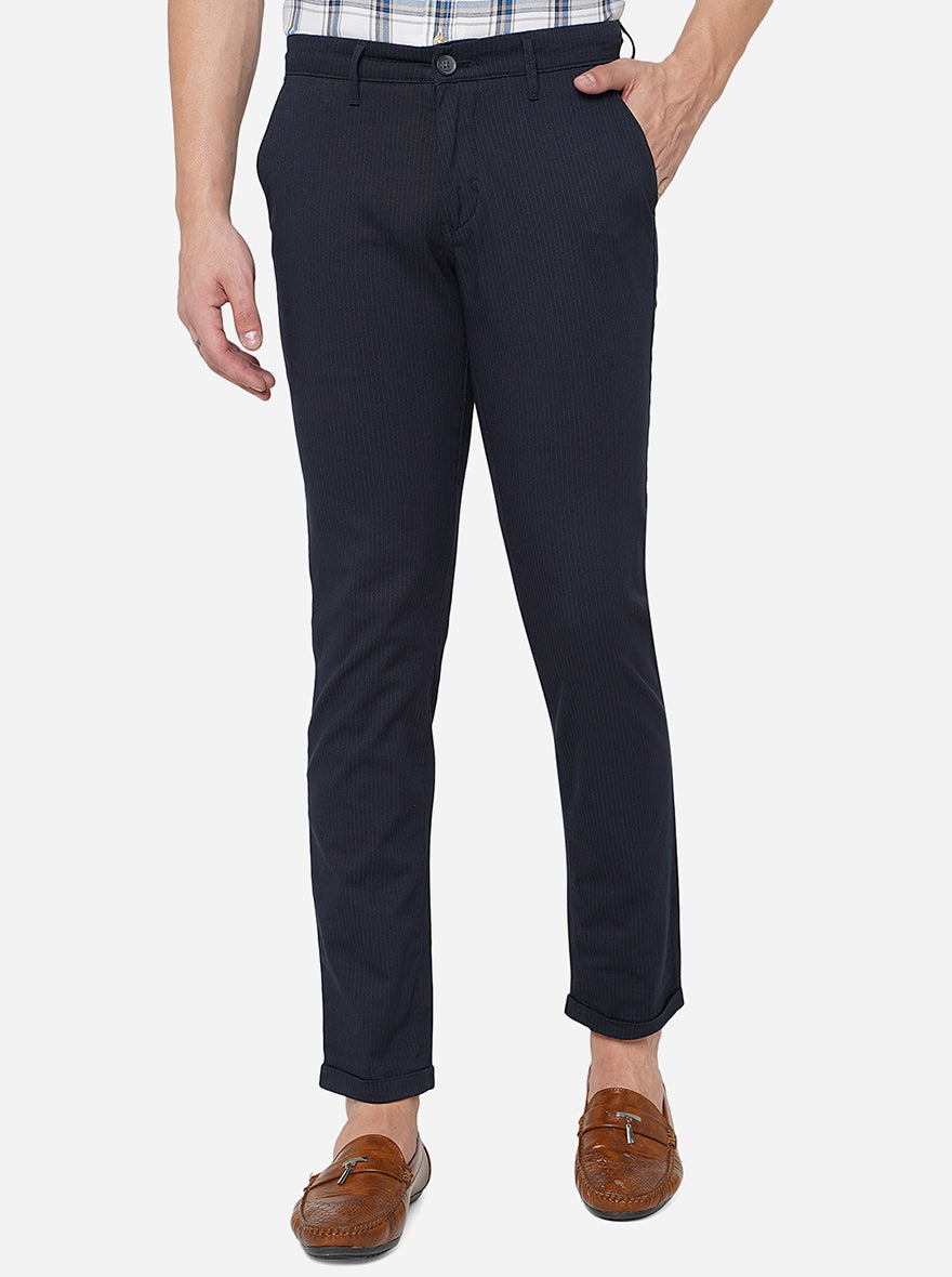 Navy Blue Solid Neo Fit Casual Trouser | Greenfibre