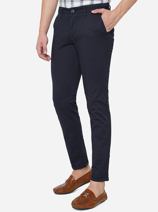 Navy Blue Solid Neo Fit Casual Trouser | Greenfibre