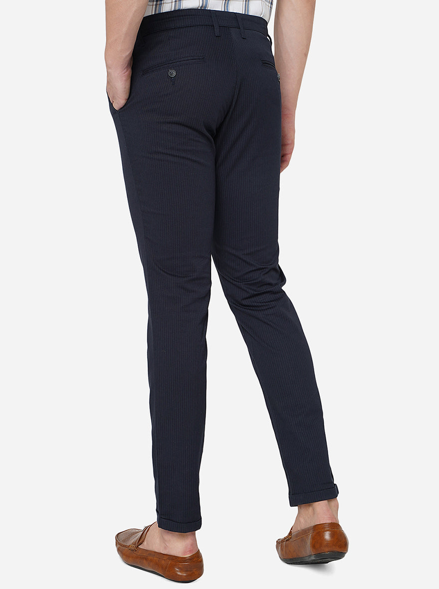 Navy Blue Solid Neo Fit Casual Trouser | Greenfibre