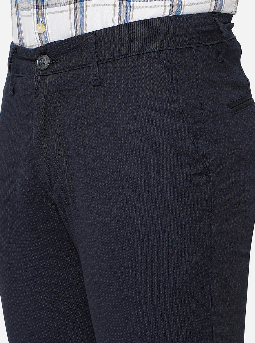 Navy Blue Solid Neo Fit Casual Trouser | Greenfibre