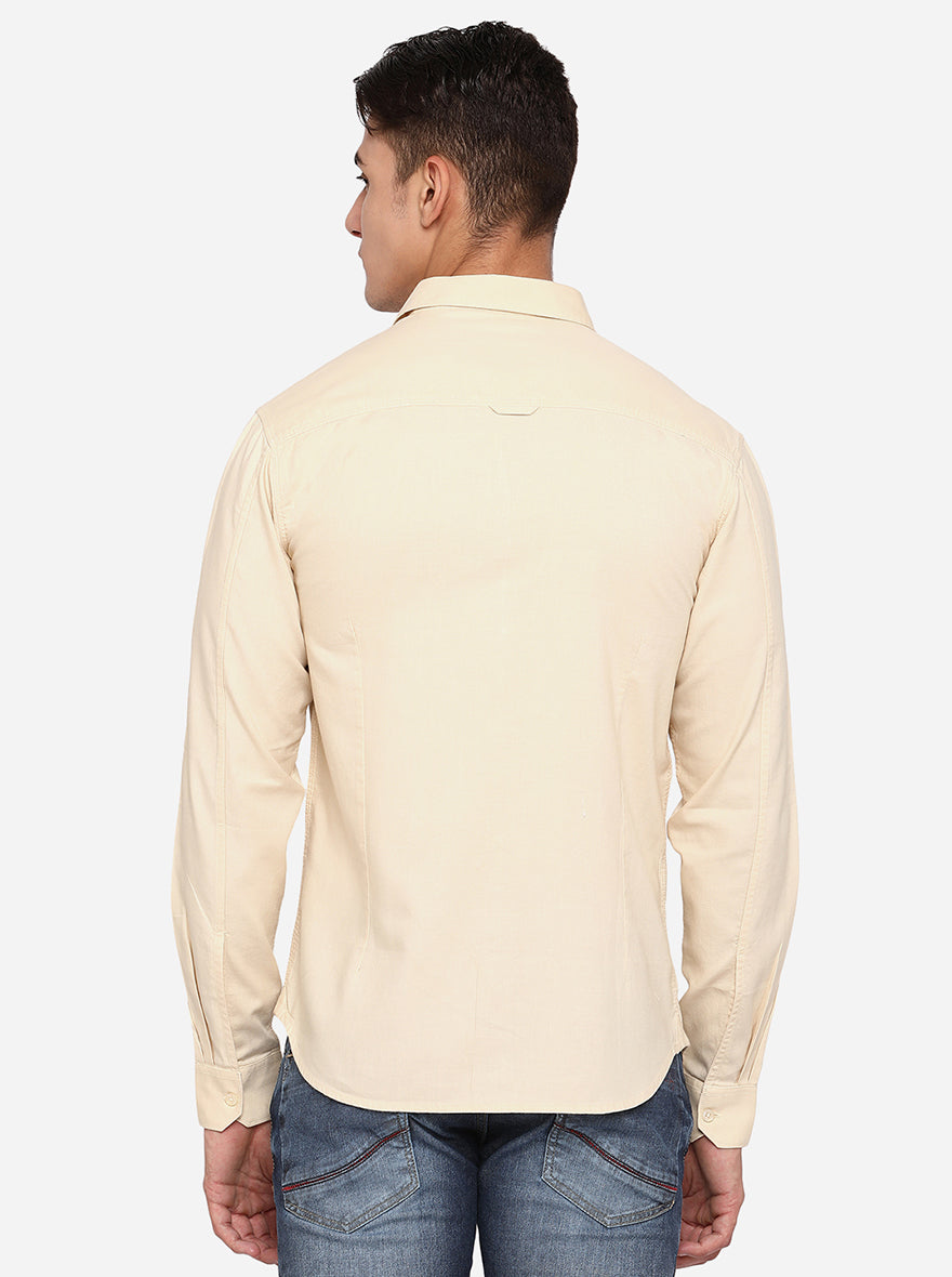 Peach Solid Slim Fit Semi Casual Shirt | Greenfibre