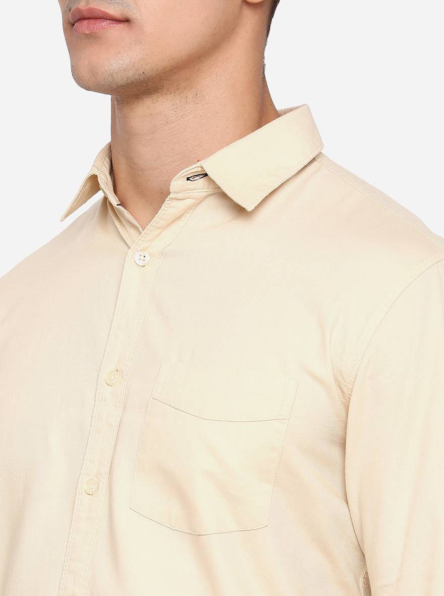 Peach Solid Slim Fit Semi Casual Shirt | Greenfibre