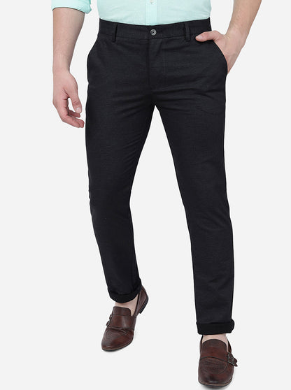 Black Solid Super Slim Fit Casual Trouser | Greenfibre