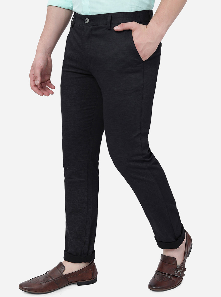 Black Solid Super Slim Fit Casual Trouser | Greenfibre