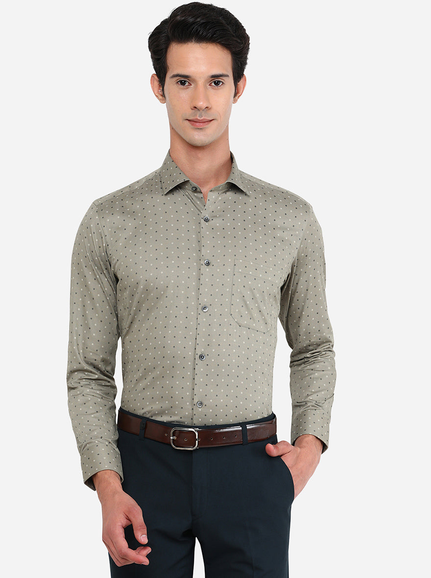 Light Grey Printed Slim Fit Formal Shirt | Greenfibre