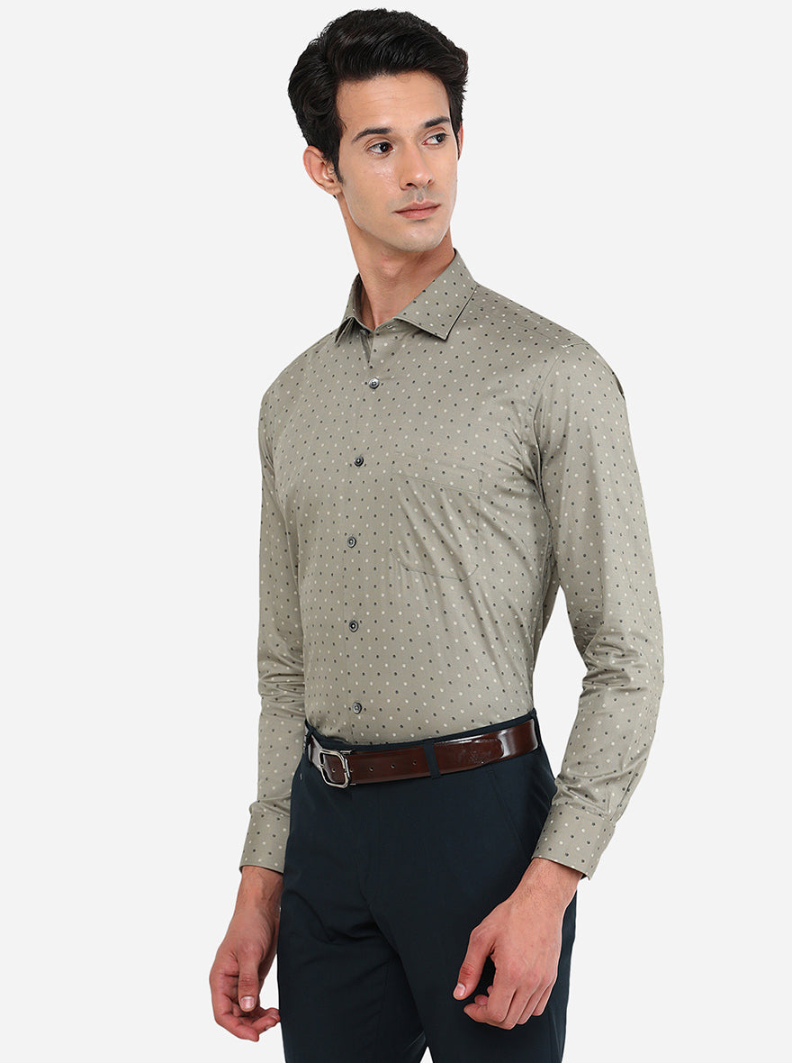 Light Grey Printed Slim Fit Formal Shirt | Greenfibre