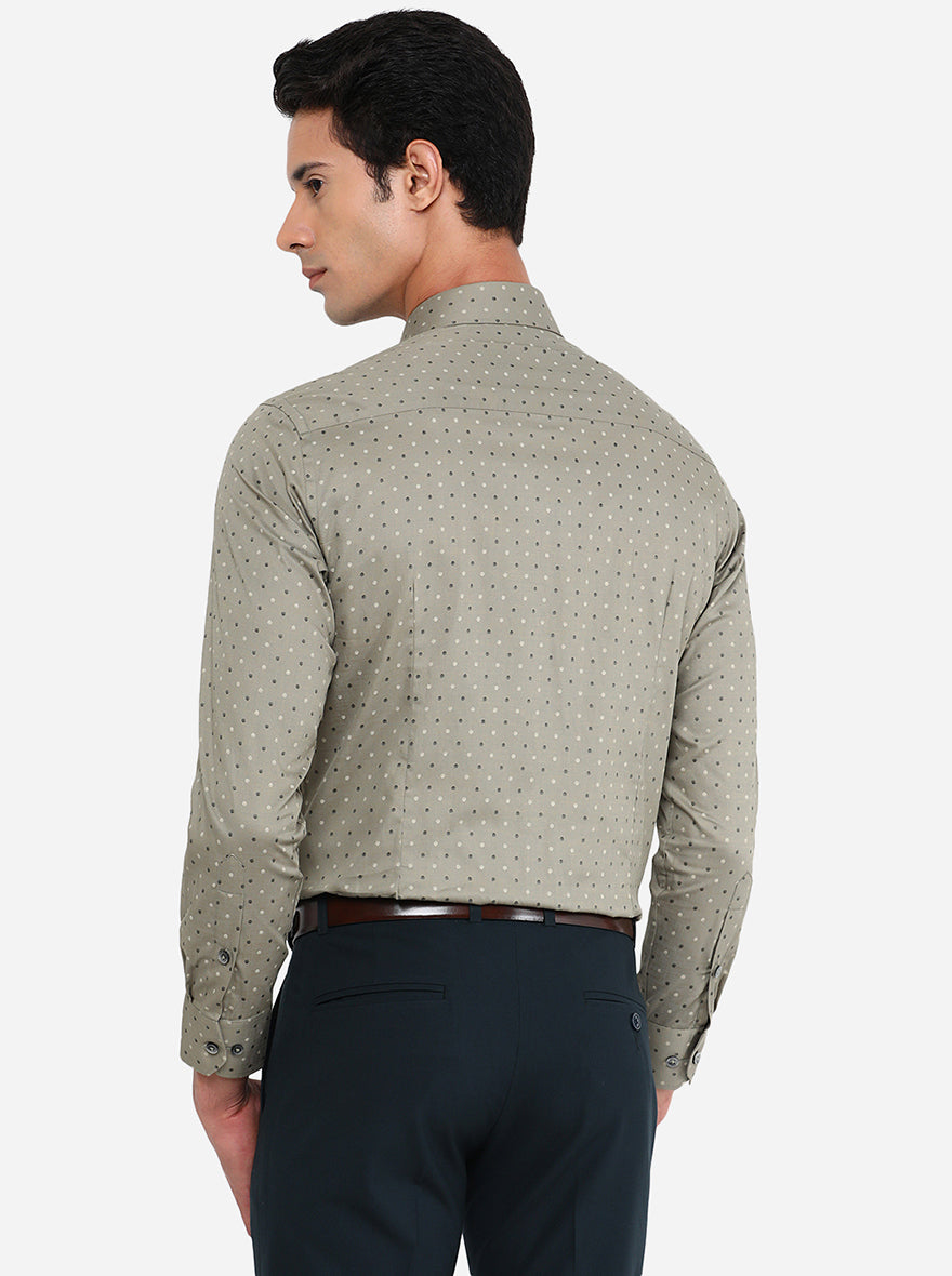 Light Grey Printed Slim Fit Formal Shirt | Greenfibre