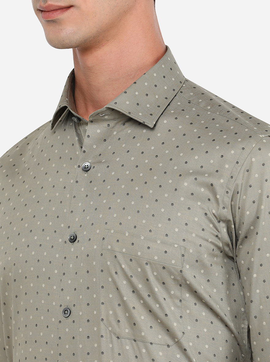 Light Grey Printed Slim Fit Formal Shirt | Greenfibre