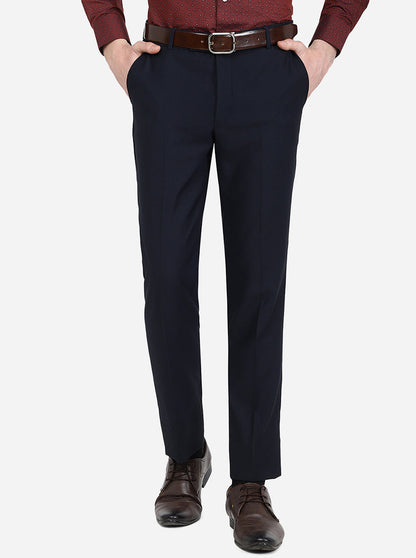 Navy Blue Solid Slim Fit Formal Trouser | Greenfibre