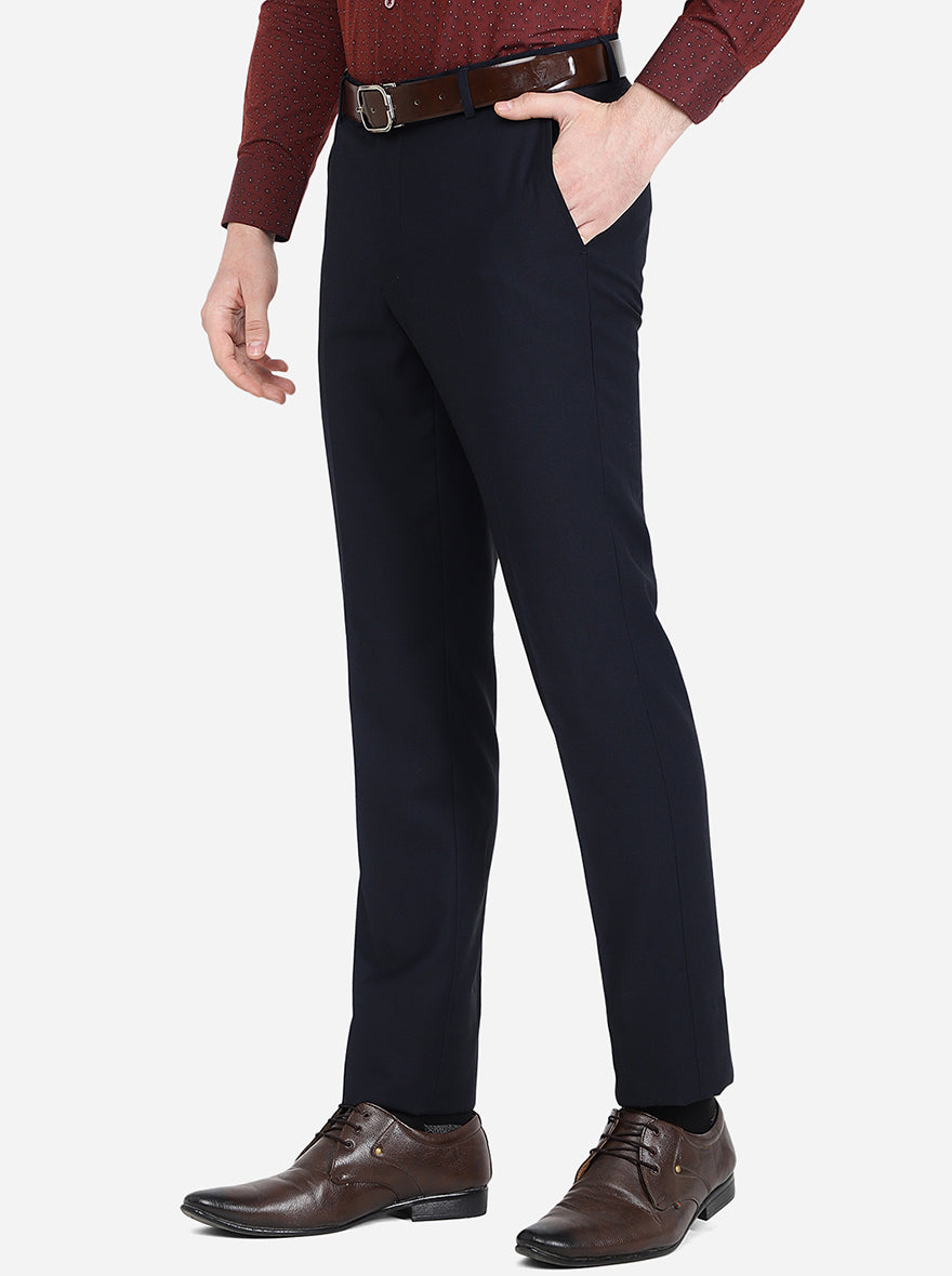 Navy Blue Solid Slim Fit Formal Trouser | Greenfibre