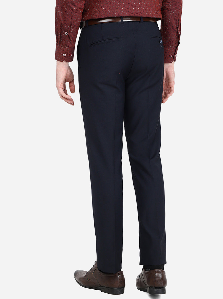 Navy Blue Solid Slim Fit Formal Trouser | Greenfibre