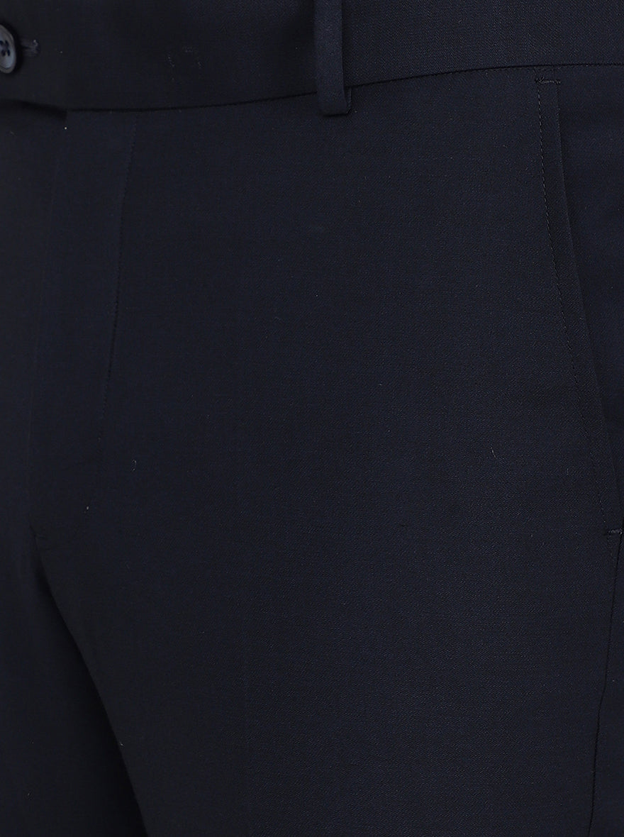 Navy Blue Solid Slim Fit Formal Trouser | Greenfibre