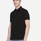 Black Printed Slim Fit Polo T-Shirt | Greenfibre