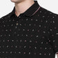 Black Printed Slim Fit Polo T-Shirt | Greenfibre