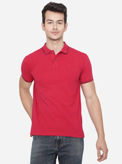 Red Solid Slim Fit Polo T-Shirt | Greenfibre