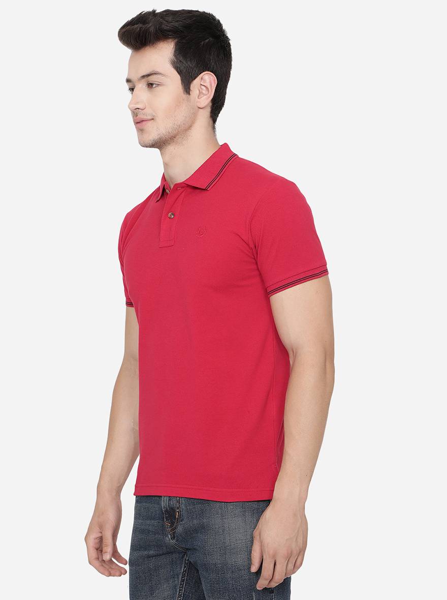 Red Solid Slim Fit Polo T-Shirt | Greenfibre