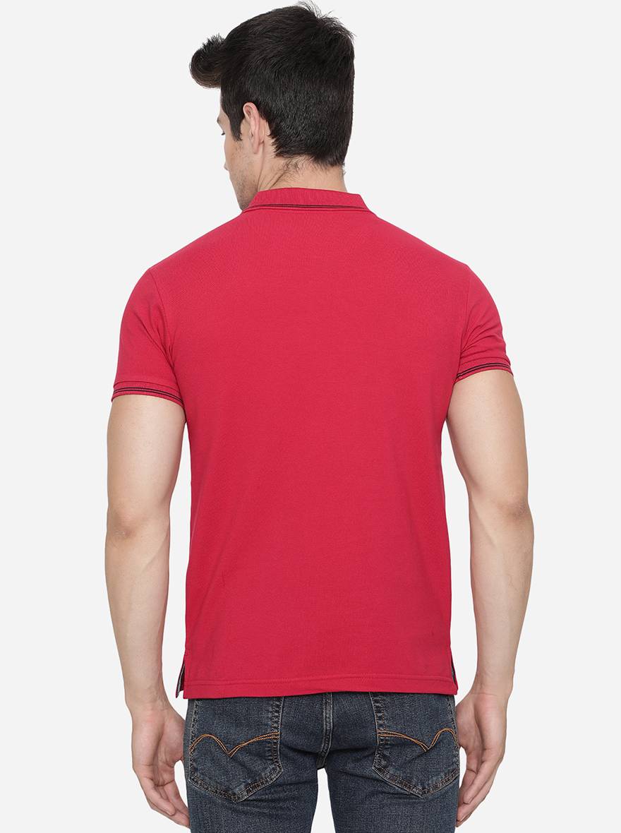 Red Solid Slim Fit Polo T-Shirt | Greenfibre