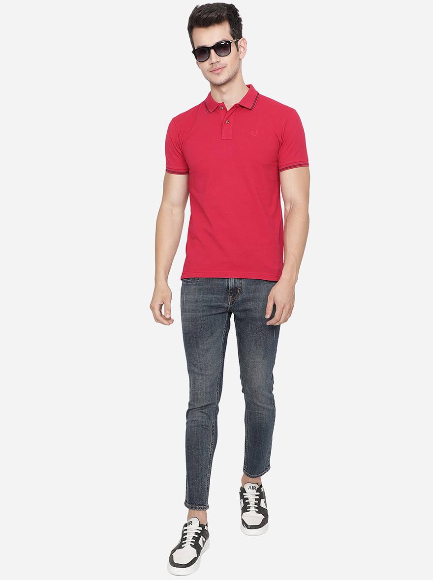 Red Solid Slim Fit Polo T-Shirt | Greenfibre